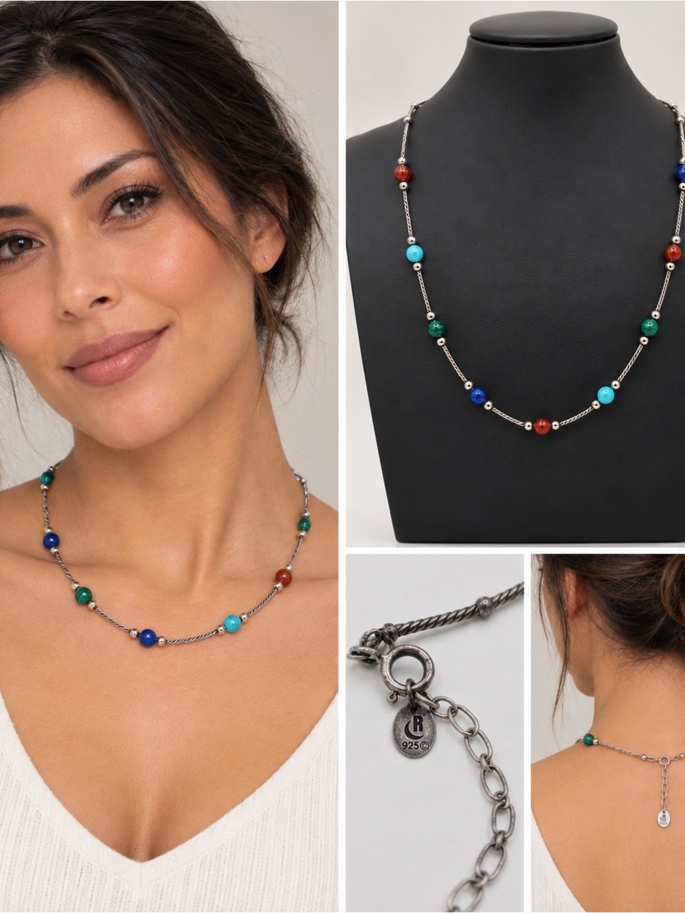 Carolyn Pollack Multicolor Bead Necklace - Blue, Turquoise, Green, Red